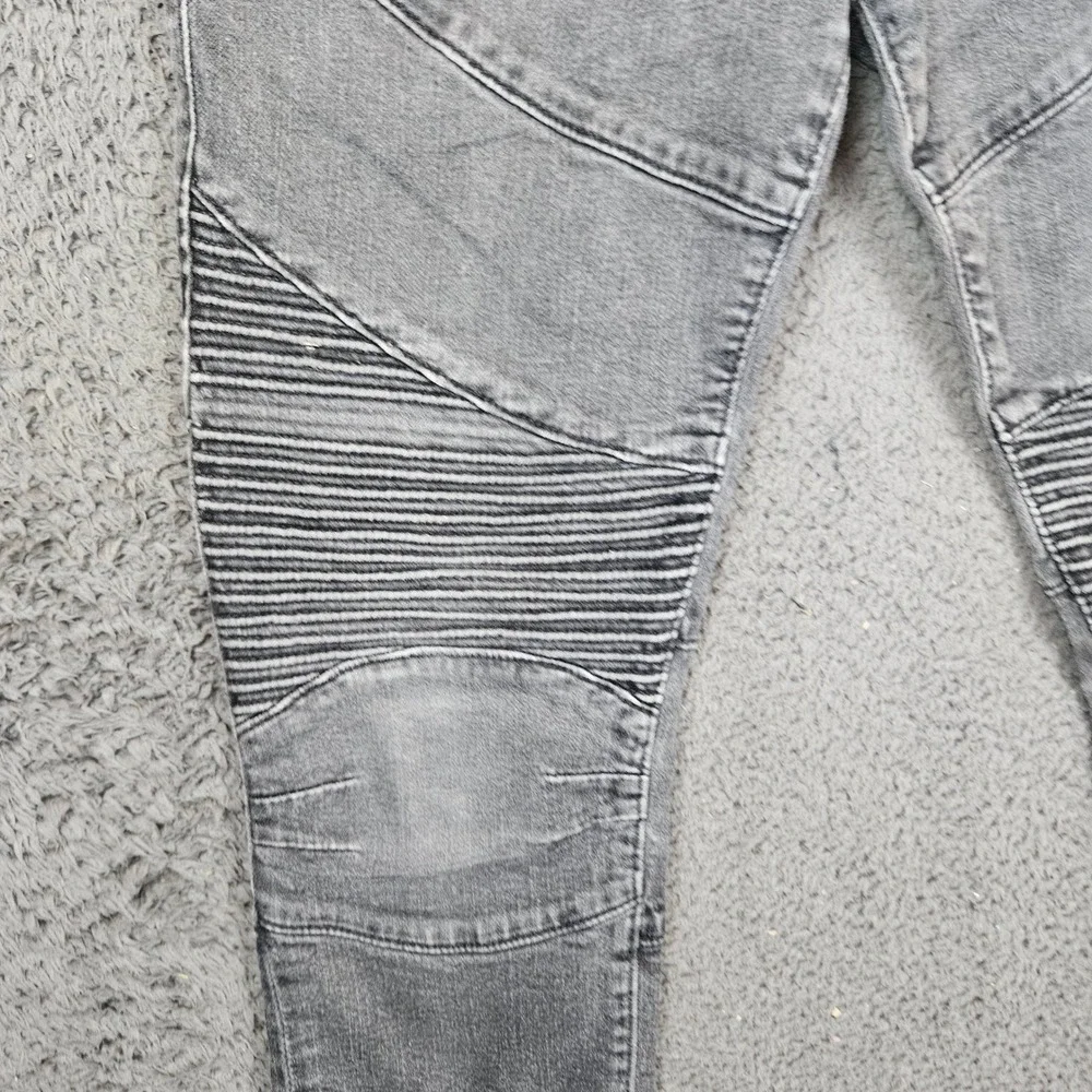 True Religion Rocco Relaxed Skinny Moto Biker Jeans Gray Acid Wash Size 28